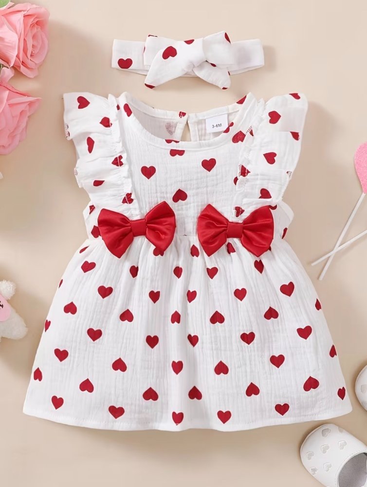 Vestido blanco corazones rojos 2 lazos