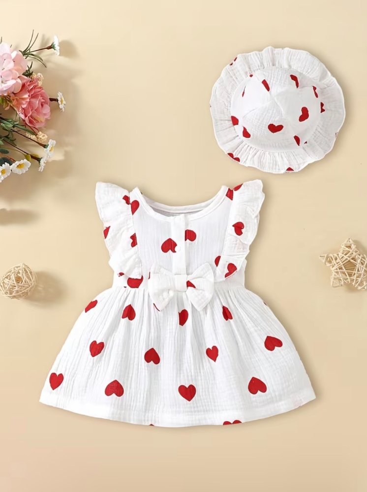 Vestido blanco corazones rojos 1 lazo