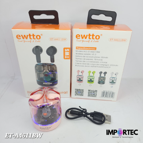 Audifonos Inalambricos ewtto ET-A4611BW Negros