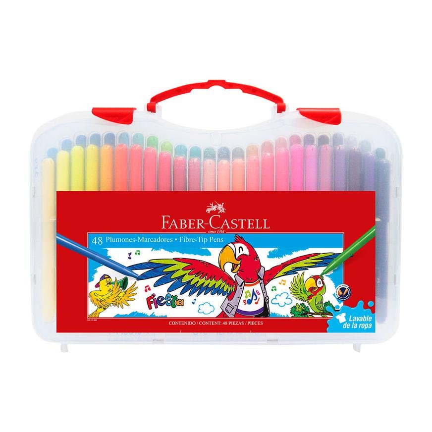 PLUMÓN DELGADO FABER CASTELL FIESTA 45 ESTUCHE RÍGIDO X 48 UND