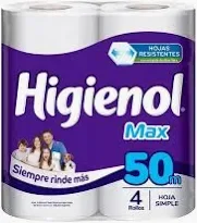 PAPEL HIG. HIGIENOL MAX  X 4 UN HOJA SIMPLE X 50 MTS -MORADO