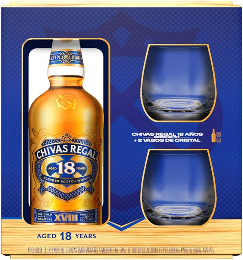 CHIVAS REGAL 18 AÑOS CON VASOS