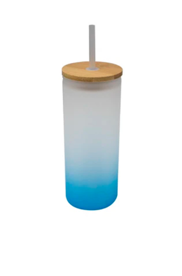VASO VIDRIO GLASEADO 690ML TAPA BAMBU Y PAJILLA COLORMAKE