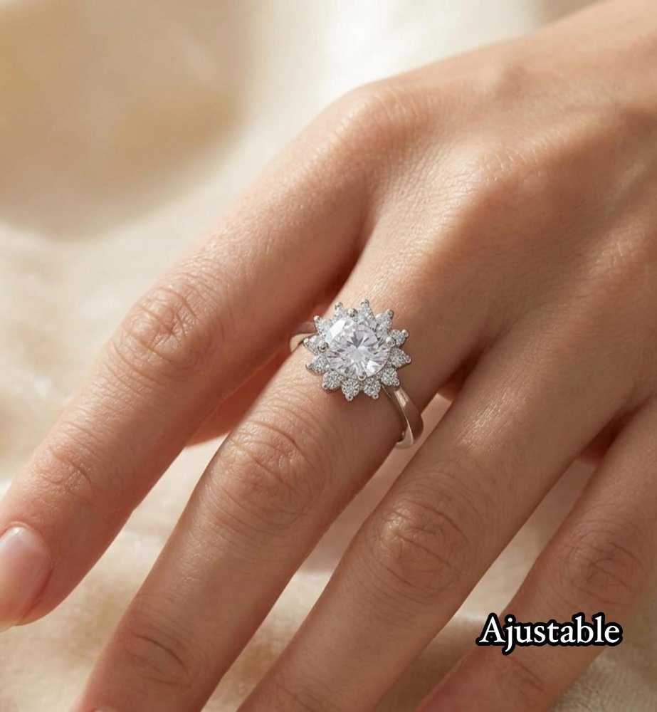 Anillo piedra flor plata