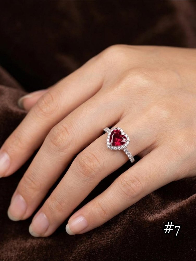 Anillo piedra corazón rojo plata