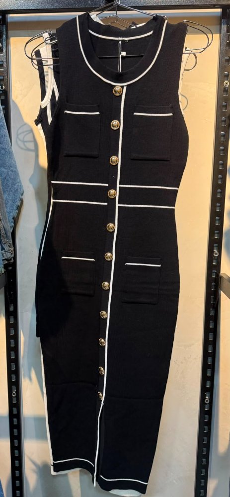 vestido largo negro rayas blancas