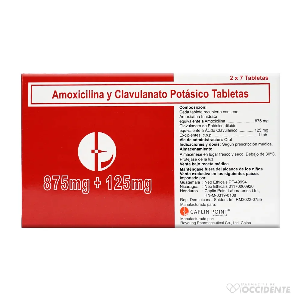 Amoxicilina mas Acido Clavulánico 875+125mg (Caplin) Blister