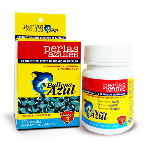 Perlas Azules con Omega 3 Capsulas Gel  100 Unidades