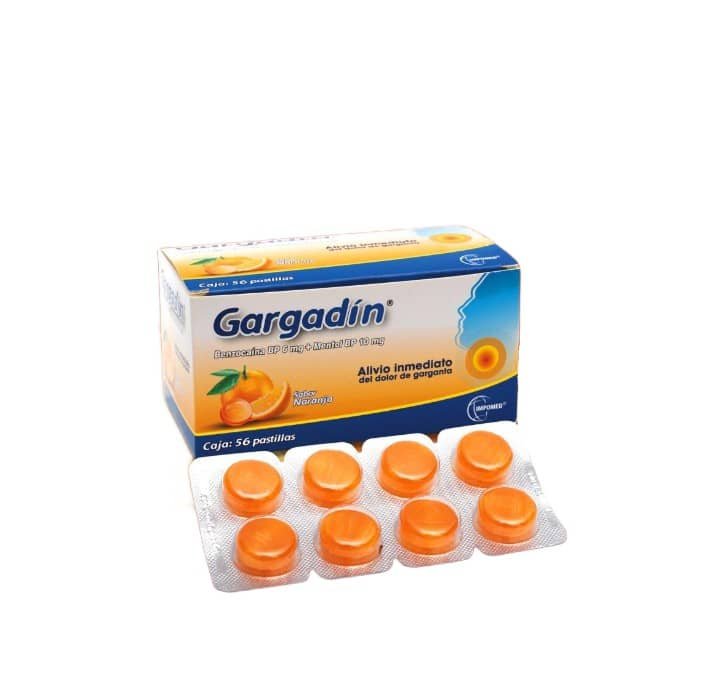 Gargadin (Benzocaína 6 mg y Mentol 10 mg) Sabor Naranja Pastilla Chupable Blister 8 Tabletas