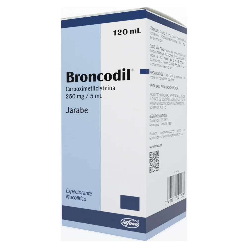 Broncodil Jarabe Frasco de 120ml (Carboximetilcisteína 250mg/5ml)