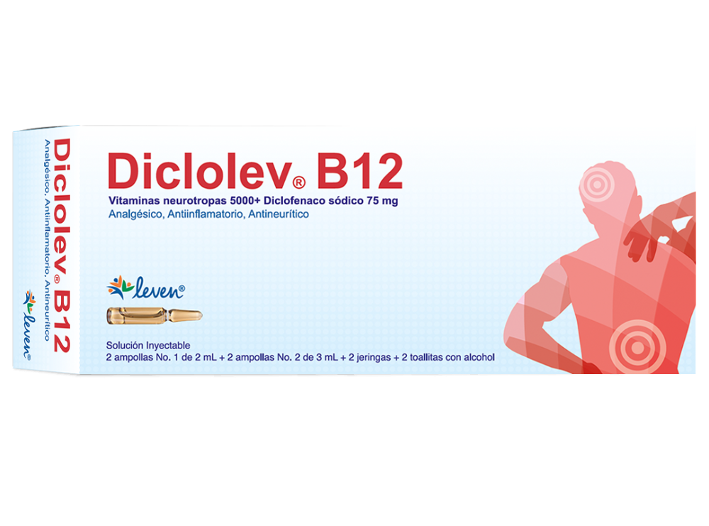 Diclolev B12 (Diclofenaco 50mg/Vitaminas B12) Caja 10 Tabletas  (Leven)