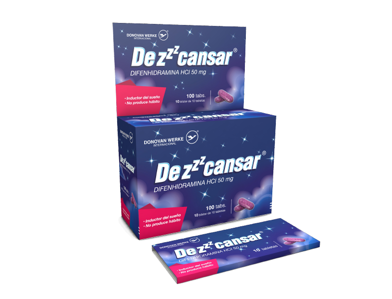 Dezzzcansar 50mg (Difenhidramina clorhidrato) Caja 10 Tabletas
