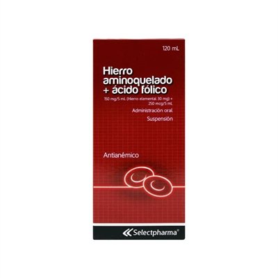 Hierro Aminoquelado mas Ácido Fólico Jarabe 120ml (Selectpharma)