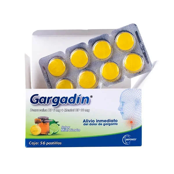 Gargadin (Benzocaína 6 mg y Mentol 10 mg) Sabor a Miel Limón Pastilla Chupable Blister 8 Tabletas