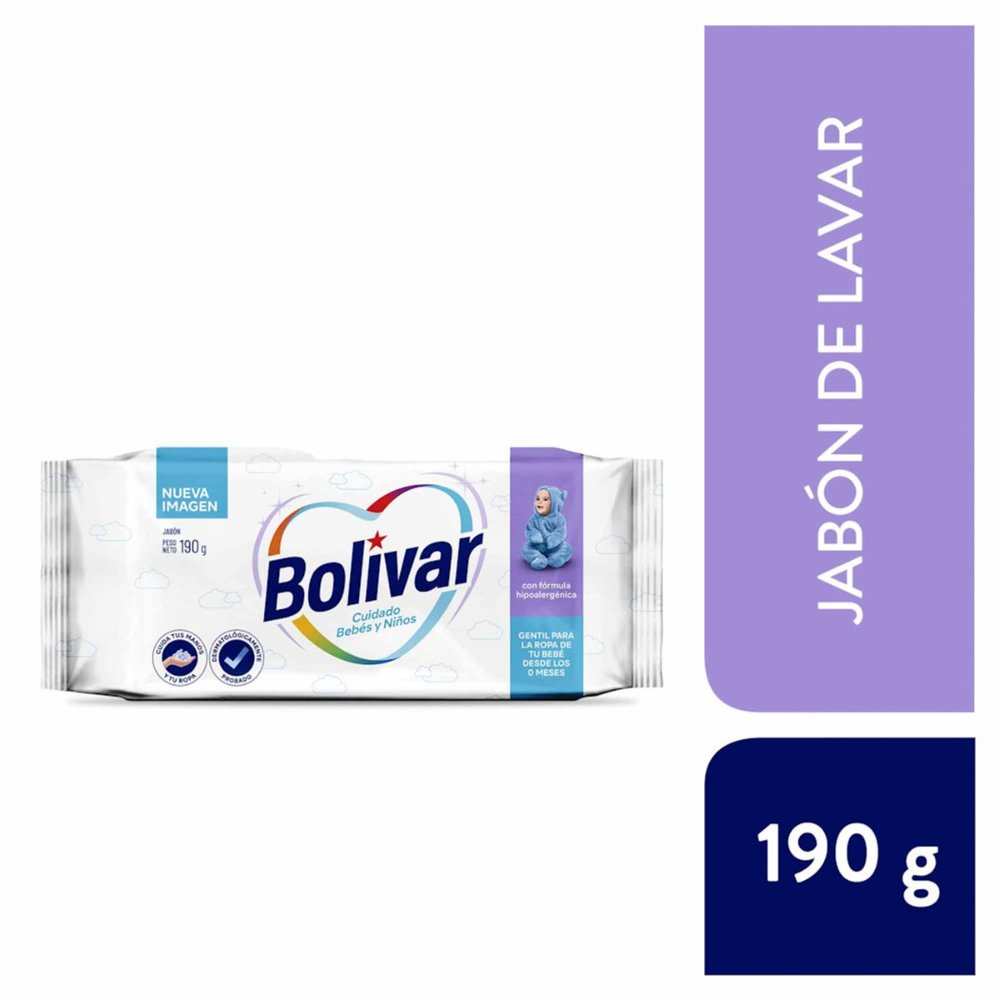 Jabón de Lavar Bolívar Cuidado Total Bebés y Niños Empaque 190 g