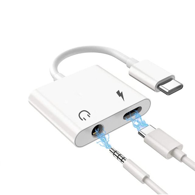 Adaptador con conector tipo C a tipo C y de 3,5 mm