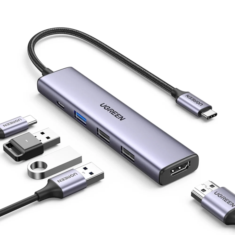 Adaptador UGREEN CM478 USB-C a HDMI HUB, USB-A 3.0, 2x USB-A 2.0, PD