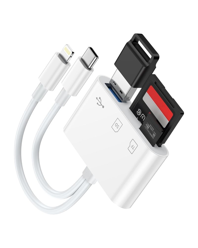 Lector de tarjetas SD, adaptador de tarjeta de memoria con doble puerto USB C y Lightning