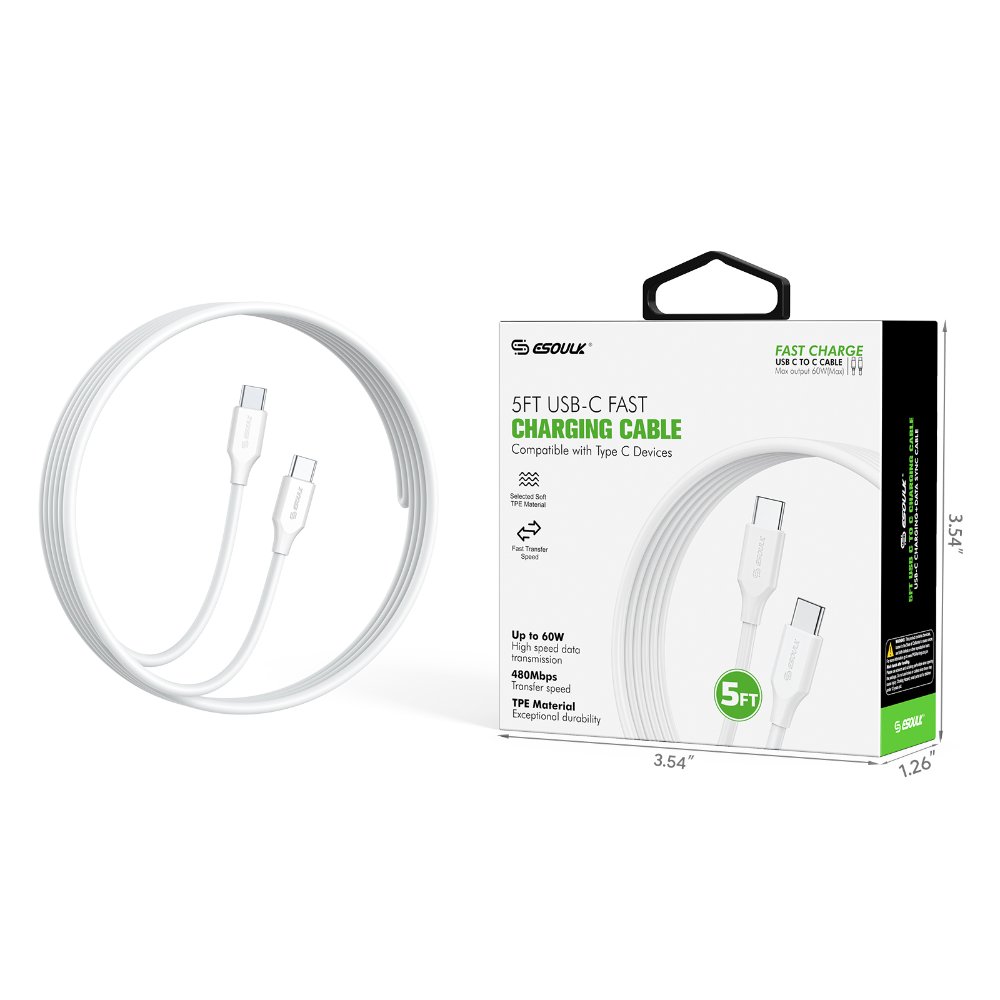 EK-1003WH 5Ft 60W USB-C Fast Charging Cable