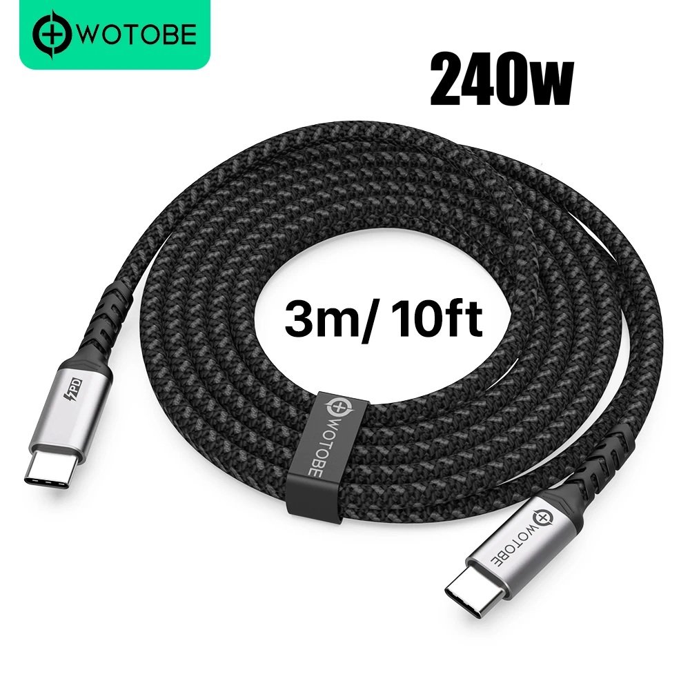 Cable USB tipo C a USB C de carga rápida, Cable trenzado de nailon Compatible con MacBook Pro iPad, 3m, 240W