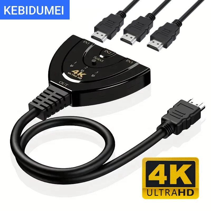 Switch HDMI, divisor 4K, 2K, 3D, 3 entradas, 1 salida, mini conmutador de vídeo de 3 puertos