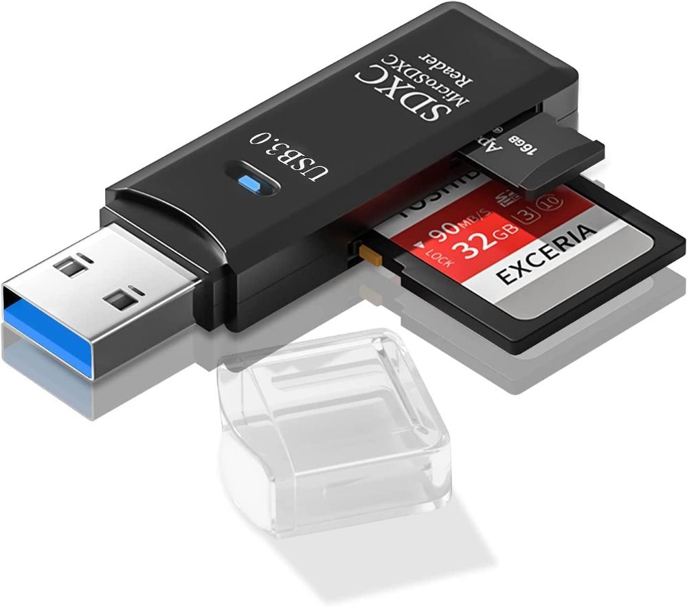 Lector de tarjetas  USB 3.0, lector/grabador USB 3.0 de alta velocidad con 2 ranuras para todas las tarjetas SD, SDHC, SDXC, Micro SD, Micro SDHC, Micro SDXC, color negro.