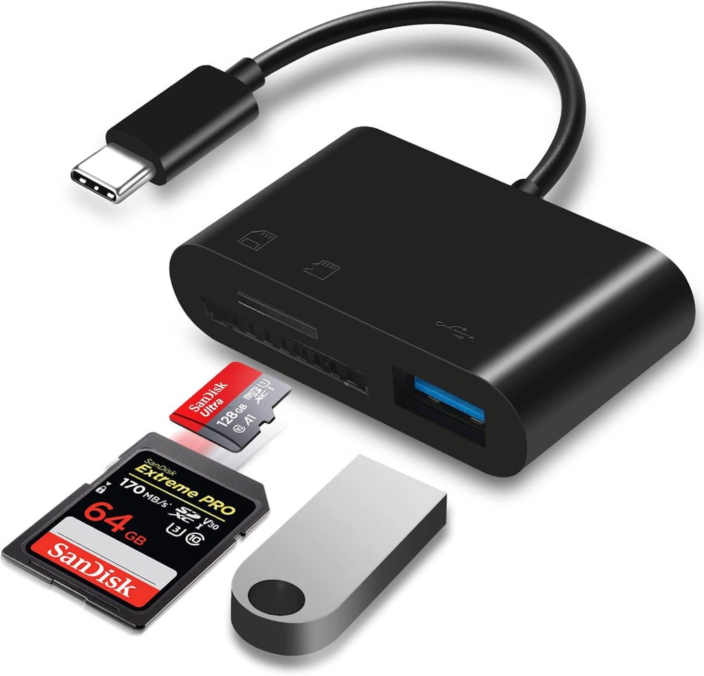 Lector de tarjetas SD USB C, adaptador OTG 3 en 1 de tarjeta de memoria Micro SD a tipo C con lector de tarjetas SD/TF y puerto USB 3.0