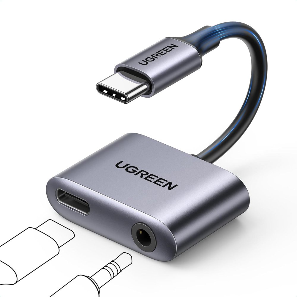 Adaptador UGREEN USB C a 3,5 mm para auriculares y cargador 2 en 1 Tipo C a conector de audio auxiliar con PD 60W 50596