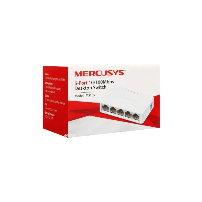 Switch 5 Puertos 10/100 Mbps Mercusys P/Escritorio Ms105 A57823