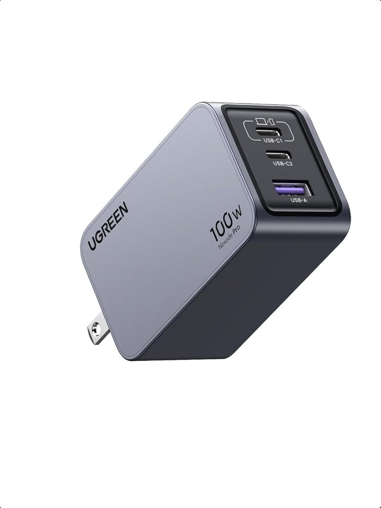 Cargador de pared USB C UGREEN Nexode Pro de 100 W GaN, 3 puertos con cable 1m Trenzado de 100w A76526