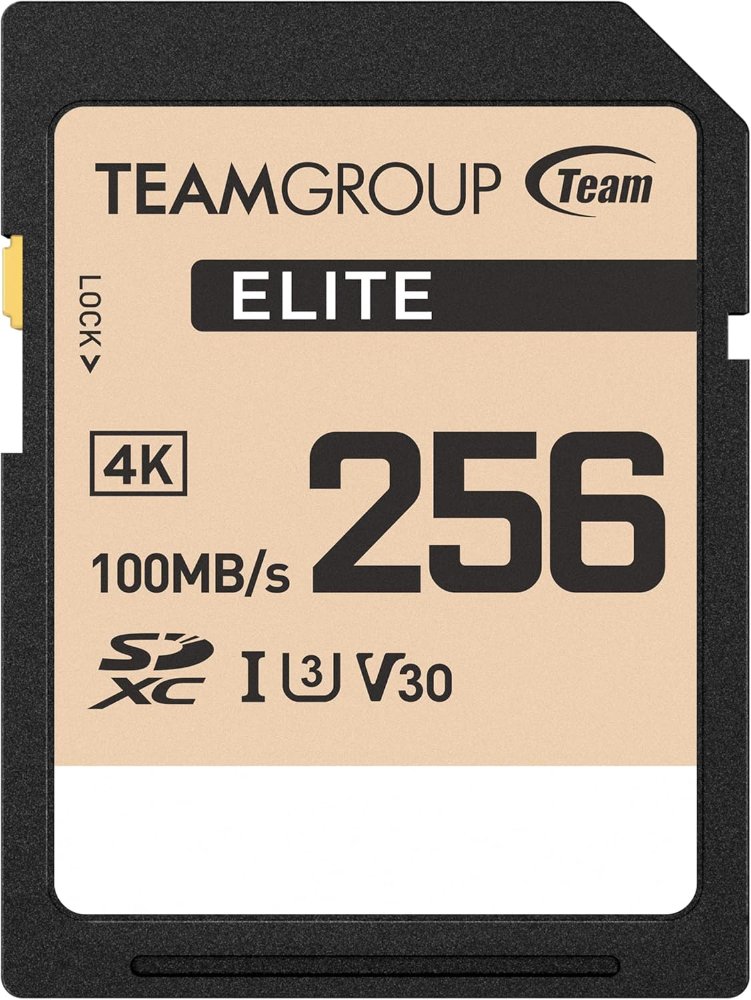 Tarjeta de Memoria SDXC de alta velocidad 4K TEAMGROUP Elite de 256 GB UHS-I U3 V30 con velocidad de lectura UHD de hasta 100 MB/s.