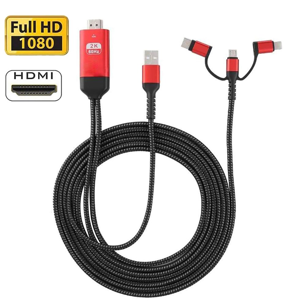 Adaptador de cable HDMI 3 en 1 Tipo C/Micro USB/MHL de teléfono a HDMI para duplicar la pantalla