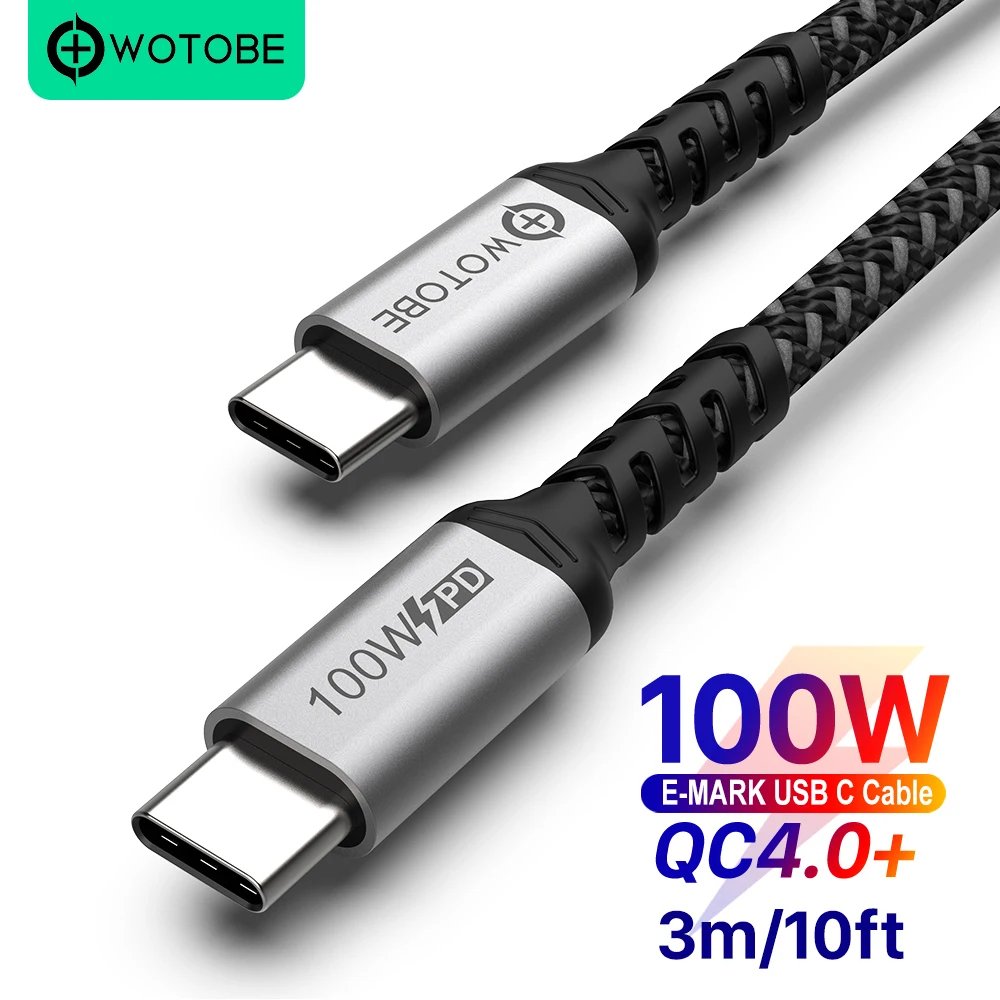 Cable WOTOBE USB-C 2m 5A E-MARK PD100W para PD 25W 45W 65W 87W 96W