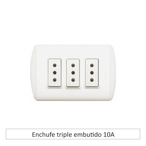 ENCHUFE TRIPLE EMBUTIDO 10 AMPERES BLANCO ARIS MEC0200TA050