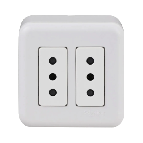 ENCHUFE DOBLE SOBRE PUESTO 250 VOLTS 10 AMPERES BLANCO ARIS MEC0200TA054