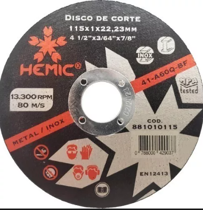 DISCO DE CORTE 115x1x22,23mm HEMIC