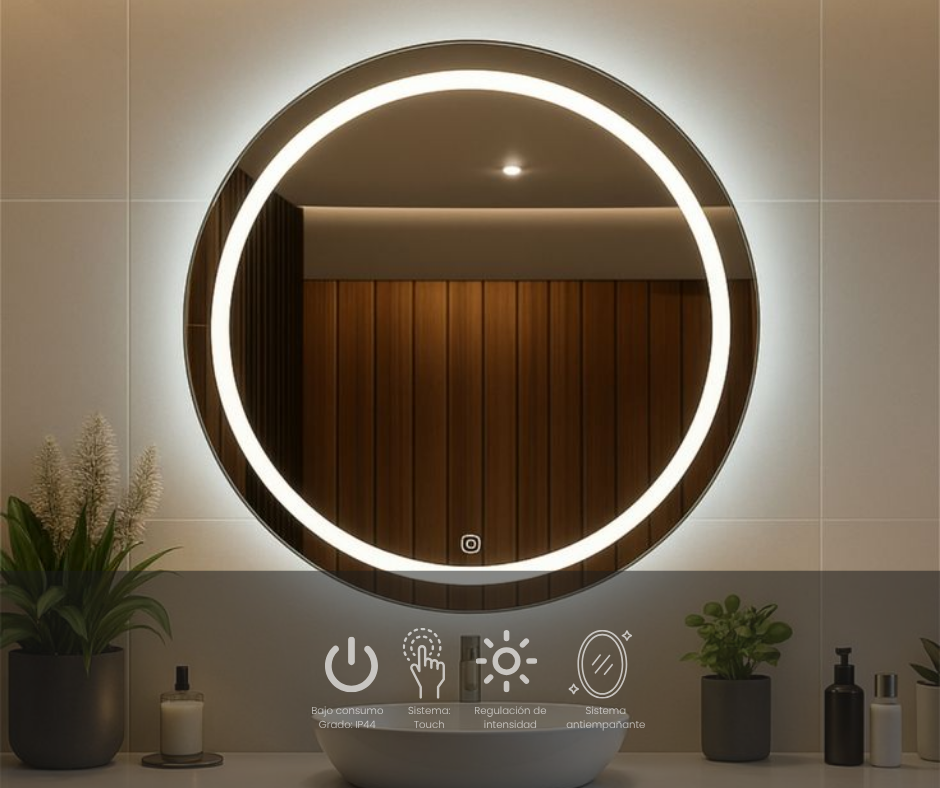 ESPEJOS Y606001 Redondo con luz led frontal y trasera