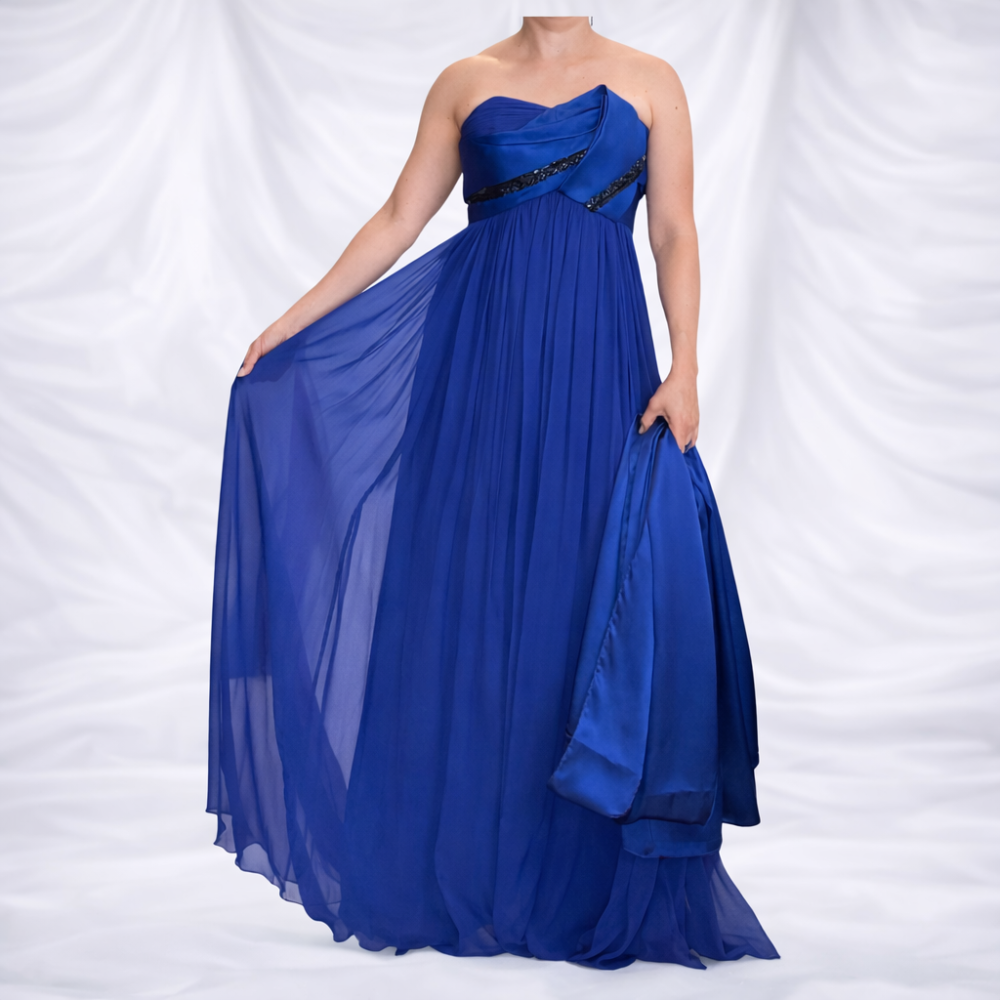 Vestido Largo Strapless Marchesa Notte Azul Talla 6