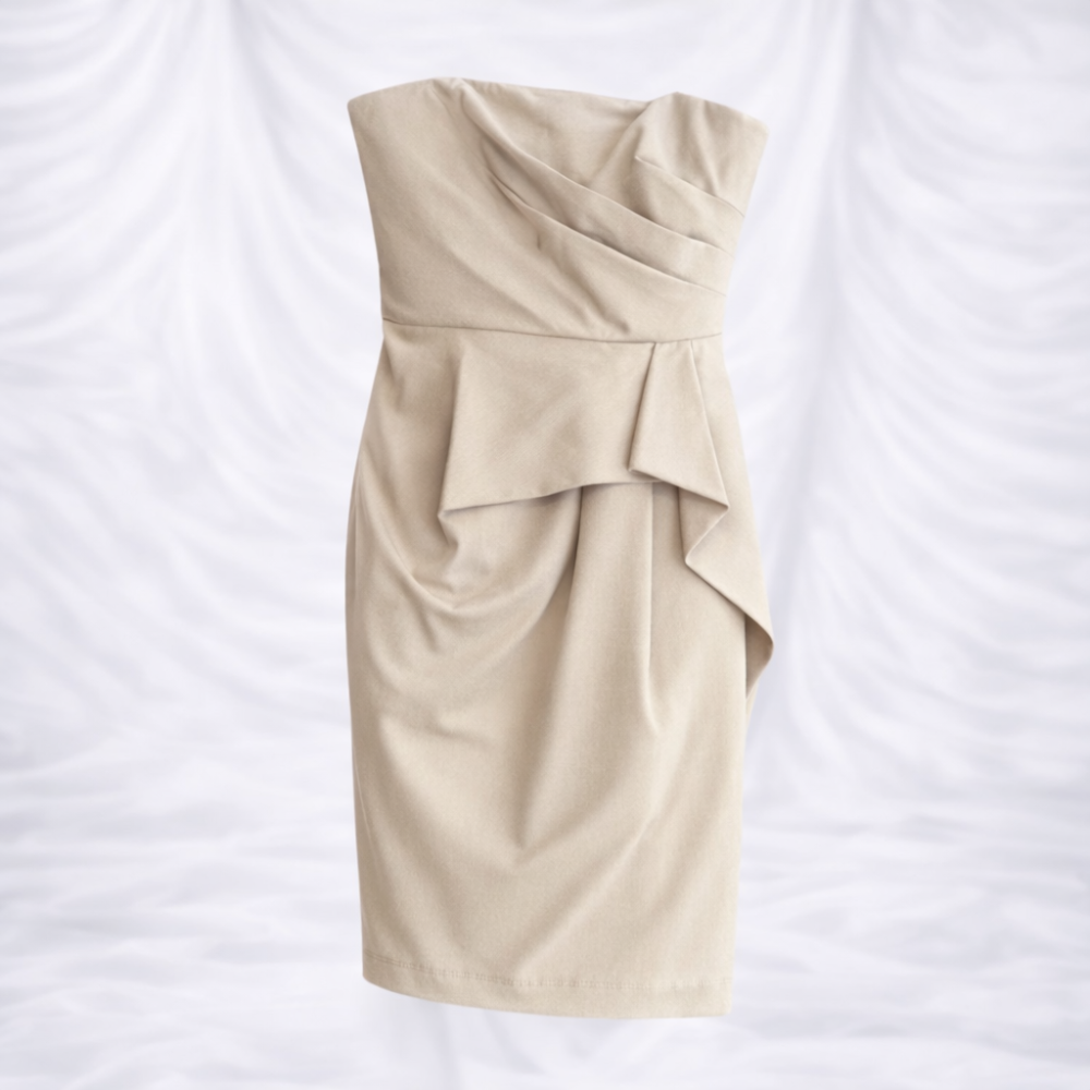 Vestido Strapless Drapeado BCBG Beige Talla 4