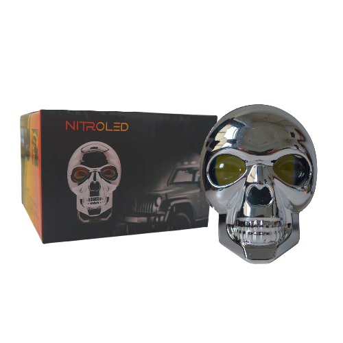 FARO LED CALAVERA CROMADA BLANCA Y AMBAR FLASH (NITROLED) $18100