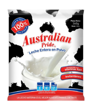 Leche australian bolsa 350 gramos