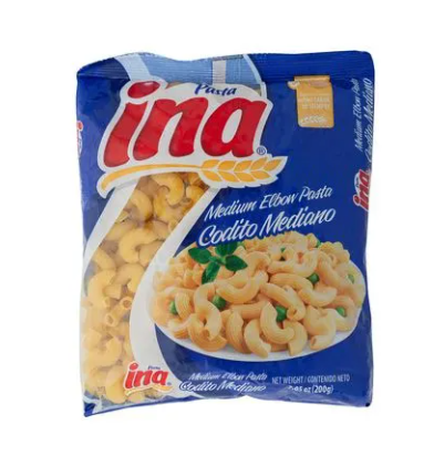 Pasta tipo codito bolsa 200 gramos Ina