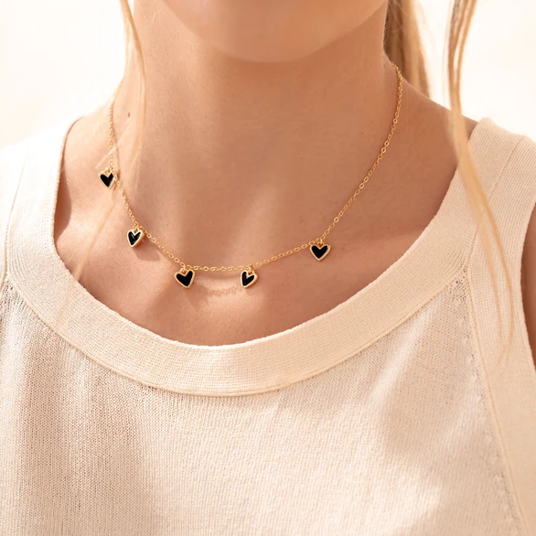 CADENA MULTI CORAZONES NEGRO