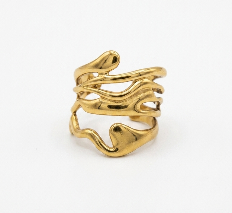 anillo dorado asimétrico -Wavy grande 2