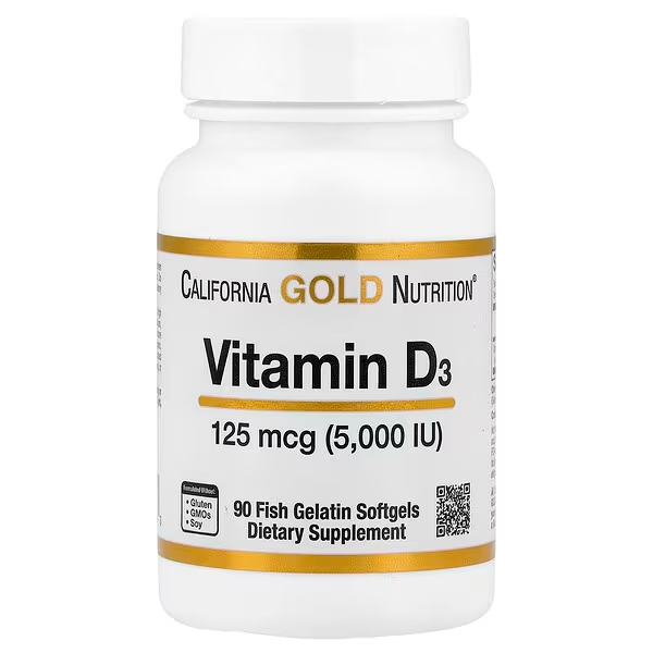 California Gold Nutrition, Vitamina D3, 125 mcg (5 000 UI), 90 cápsulas blandas de gelatina de pescado