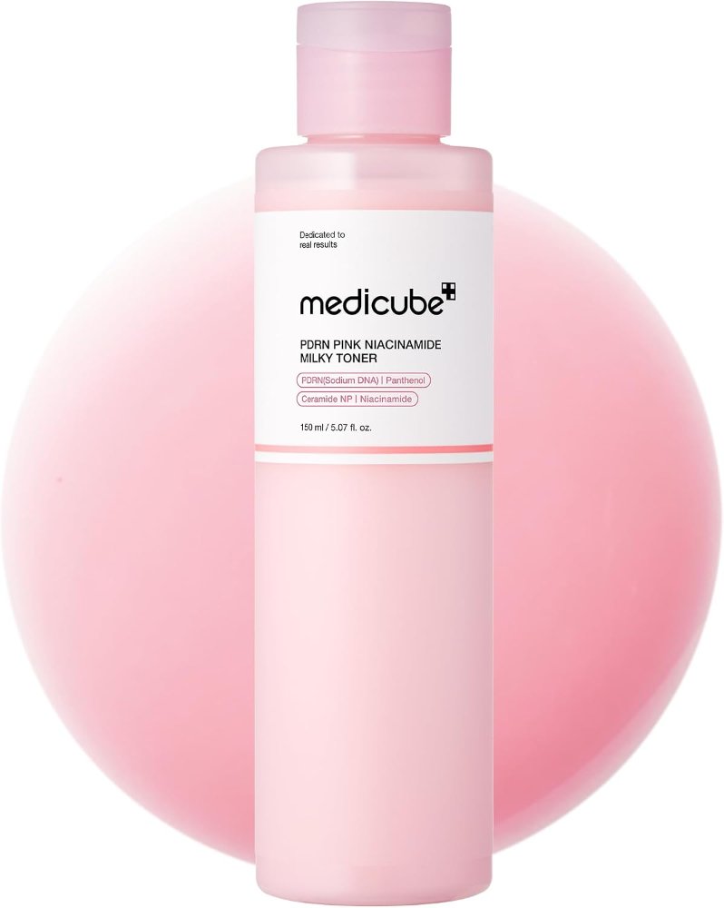 medicube PDRN - Tónico lechoso de niacinamida rosa para hidratar, humectar, calmar, ceramida, péptido, piel con brillo cristalino, cuidado de la piel coreano | 150ml 5.07 onzas líquidas.