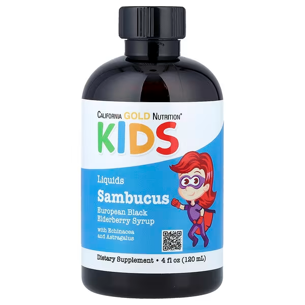 California Gold Nutrition, Sambucus, Jarabe de saúco para niños, 120 ml (4 oz. líq.)