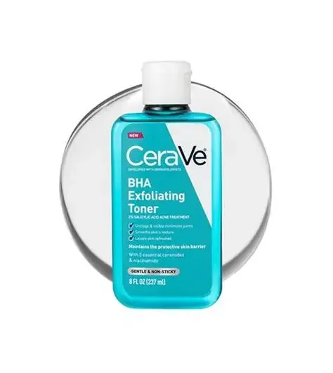 CeraVe BHA Tónico facial exfoliante para minimizar poros y piel más suave con ceramidas, 2% ácido salicílico y niacinamida, control de aceite, anti-acné, sin fragancia, seguro para pieles sensibles, 8