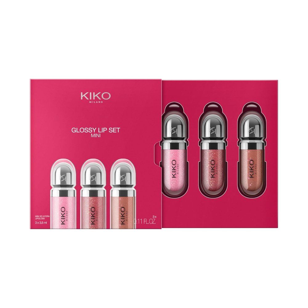 Kiko Milano Juego de labios brillantes Mini, kit de labios: 3 mini brillos labiales hidratantes con efecto de volumen 3D