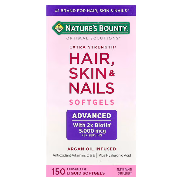 Nature's Bounty, Optimal Solutions, Suplemento para el cabello, la piel y las uñas, 150 cápsulas blandas de liberación rápida con contenido líquido